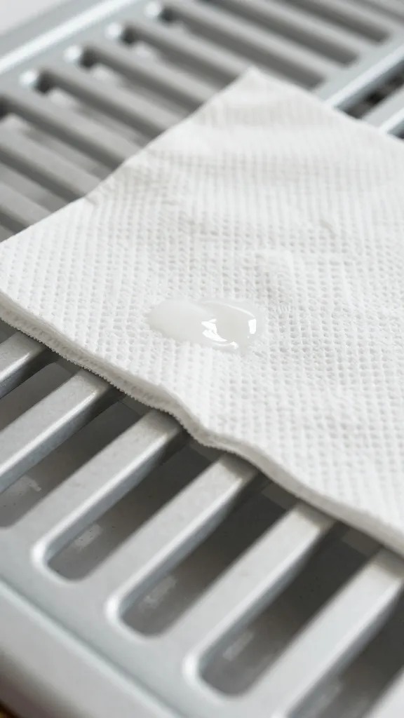 Closeup of oil-damped paper towel wiping grates