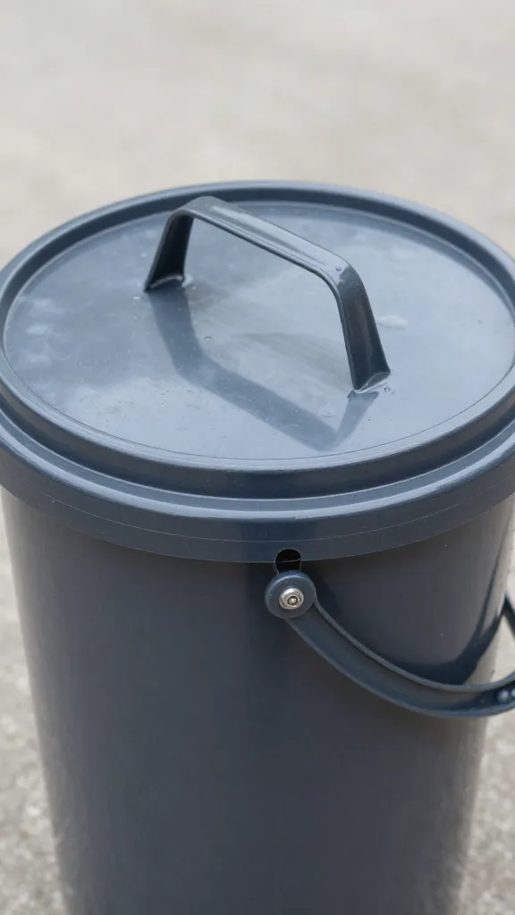 Closeup of a two-bucket exterior cleaning setup with gleaming lid handle