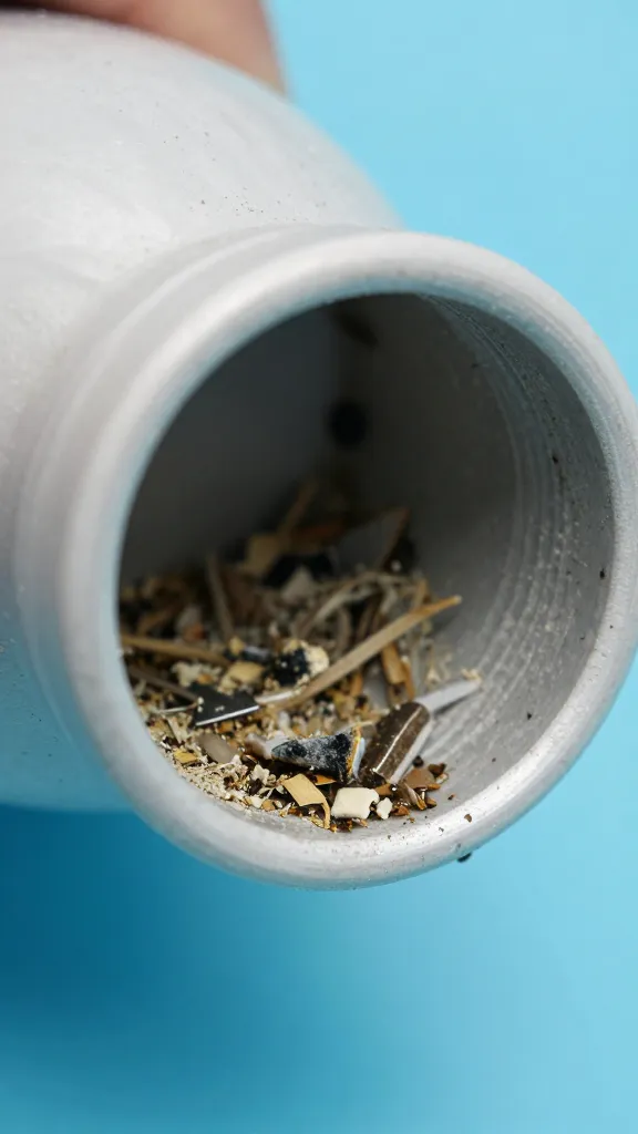 closeup of filtered debris clogging a pool skimmer bottle exterior