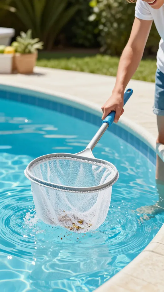 closeup of a small mesh sock over a pool skimmer net