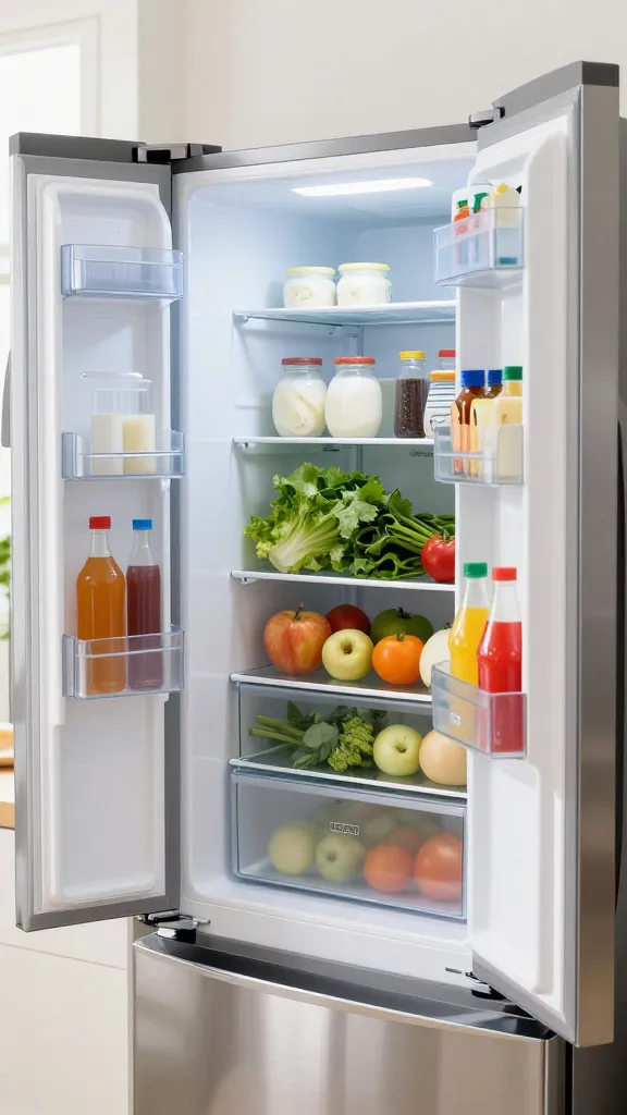 Closeup of a single grocery jar with label facing camera on fridge shelf