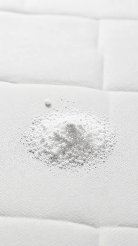 Closeup of baking soda dusting a mattress surface