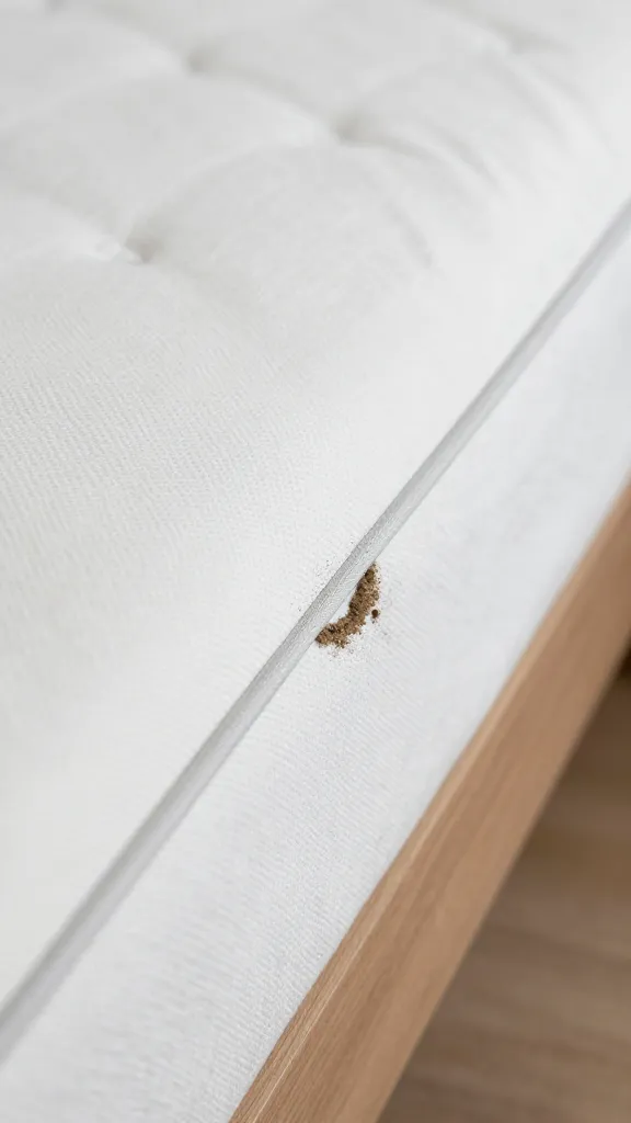 Side view close-up of a pillowcase used to collect dust along mattress edge