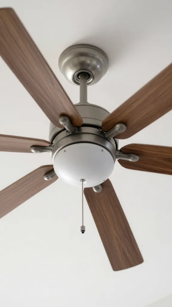 closeup of unplugged ceiling fan blades being wiped with microfiber cloth