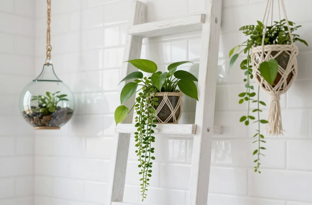 5 Hanging Bathroom Plants Ideas: Spa-White Vibe