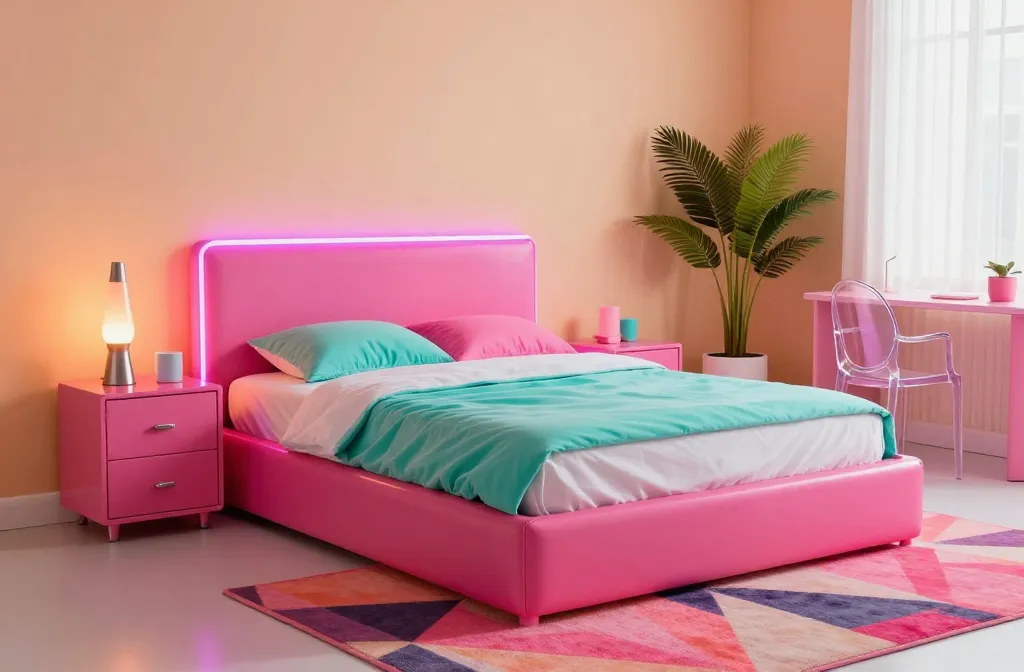 6 1980s Bedroom Vintage Ideas: Neon Palm Glow