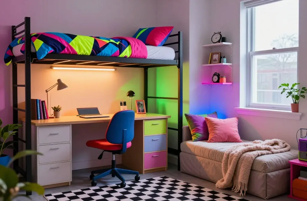 6 90s Dorm Room Ideas: Neon & Cozy Nook Vibes