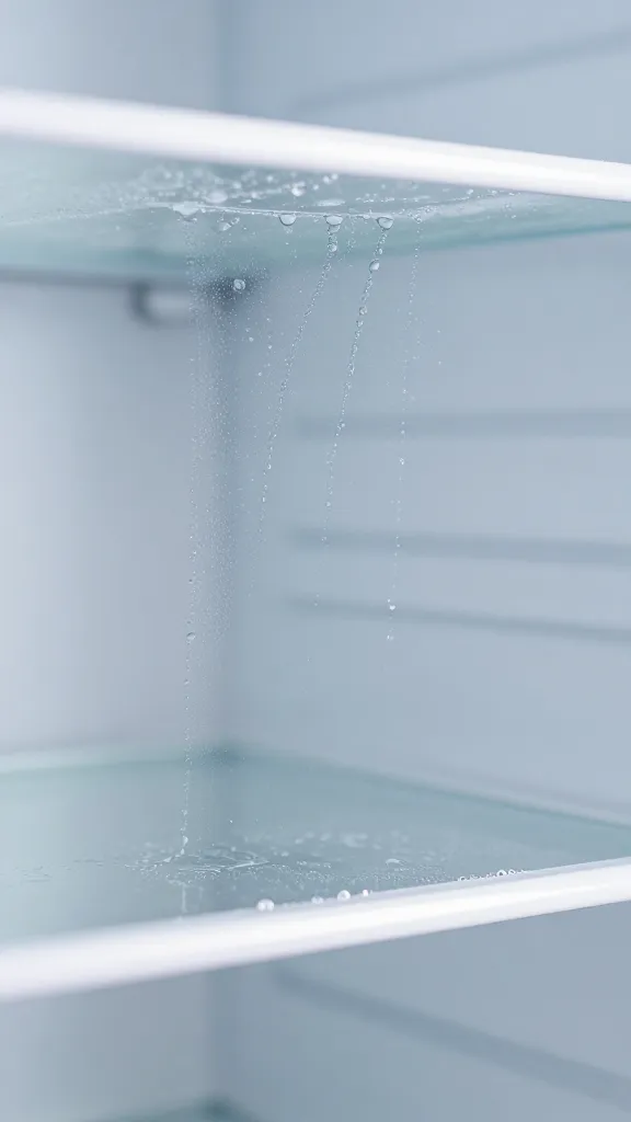 closeup of sparkling refrigerator shelf with wiped condensation