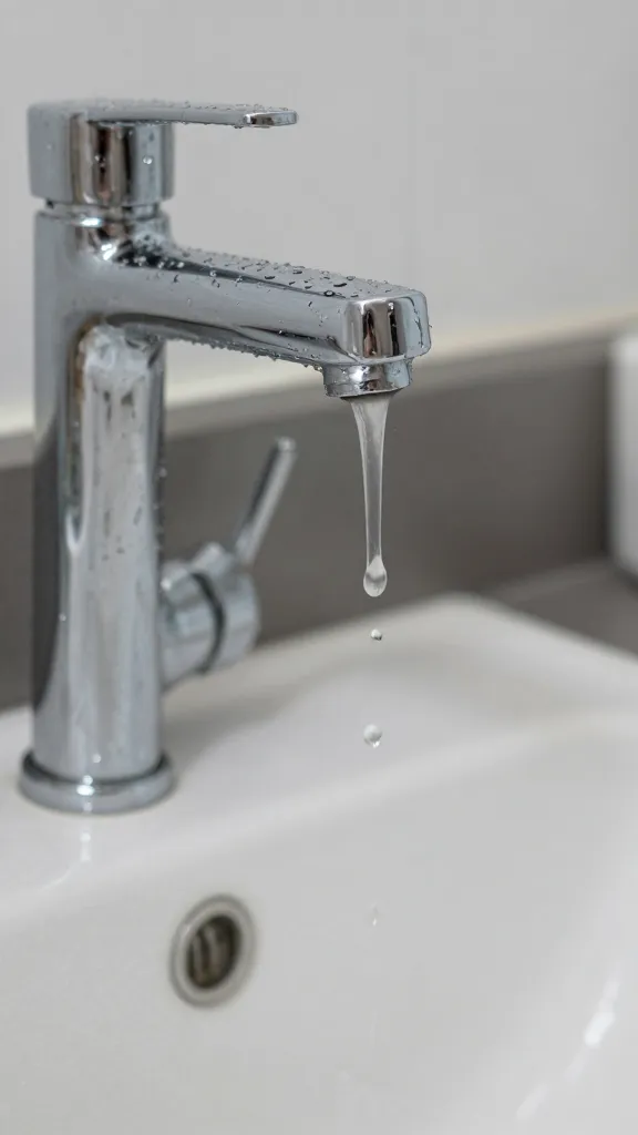 closeup of a tidy sink with gleaming faucet and clear water droplets