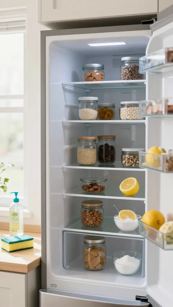 closeup of mold-free gasket with fresh fruit inside fridge