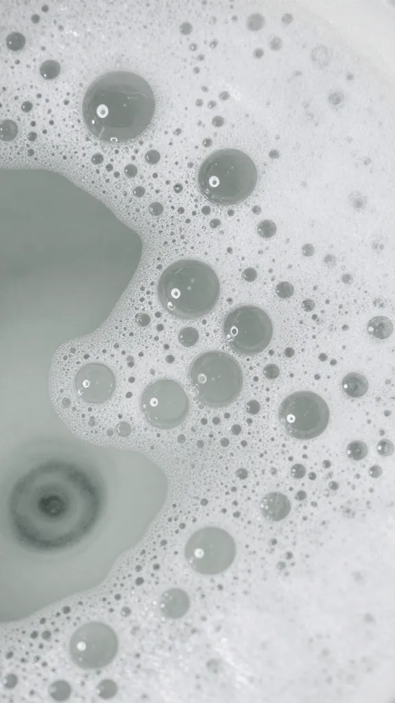 Macro shot of soaking pot water and dish soap bubbles