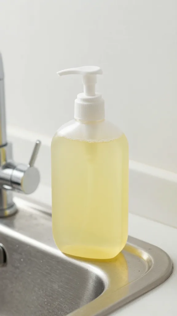 Focused image of mild cleaner bottle against shiny sink edge