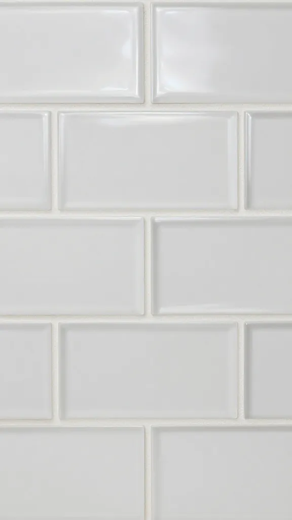 closeup of glossy glass backsplash tile against clean white grout
