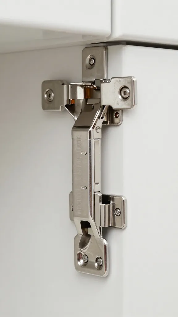 Closeup of pristine cabinet hinge after清 wiped clean, glossy finish